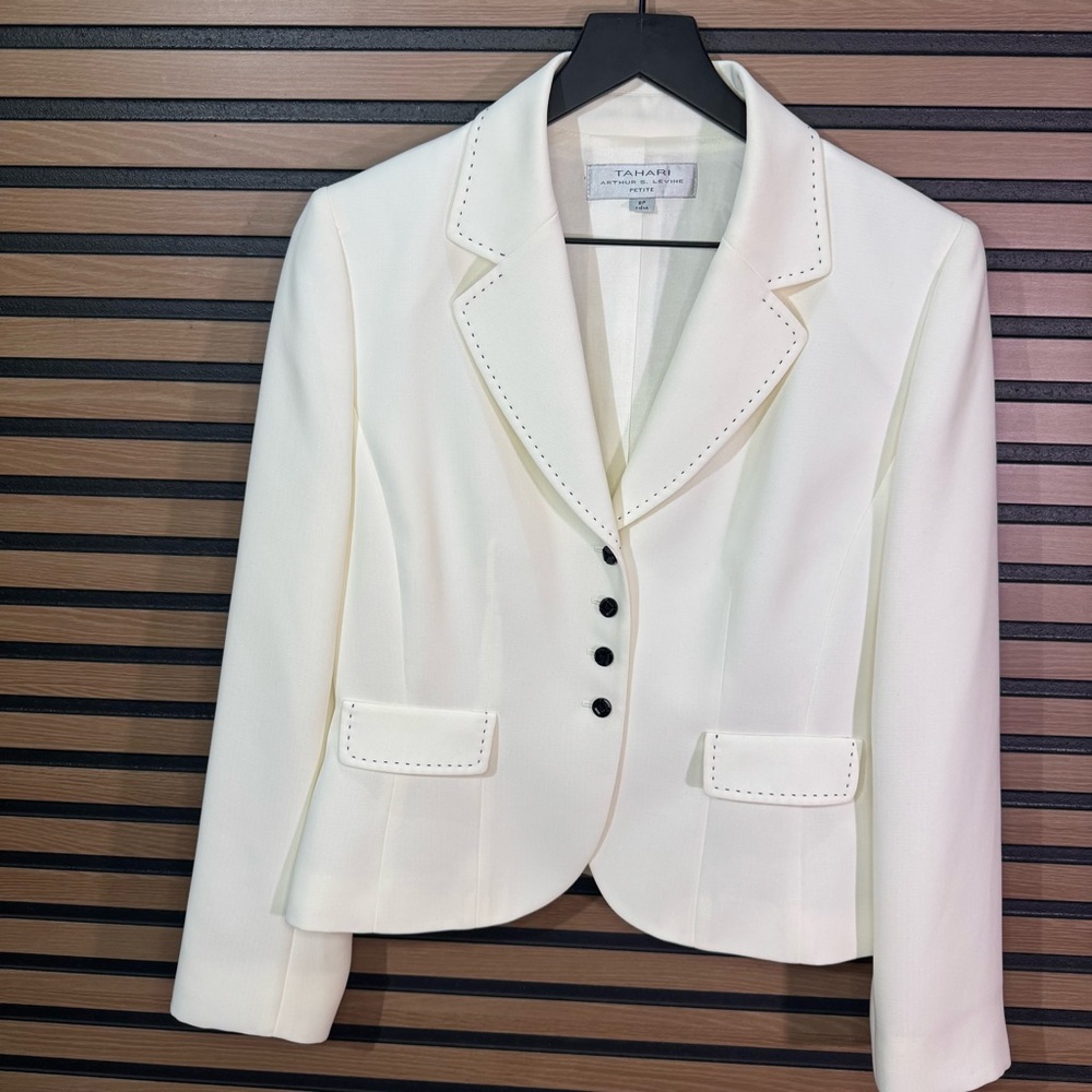 Tahari Cream Notch-Collar Tailored Blazer